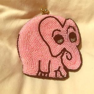 Beaded Pink Elephant Coin Purse with Clasp